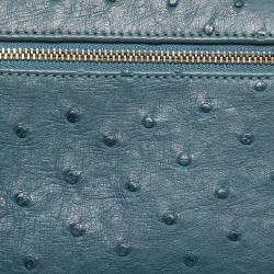 Pre Owned Loro Piana Teal Ostrich Zip L19 Pouch