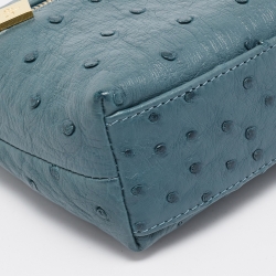 Pre Owned Loro Piana Teal Ostrich Zip L19 Pouch