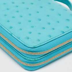 Pre Owned Loro Piana Light Blue Ostrich Leather Double Zip Clutch