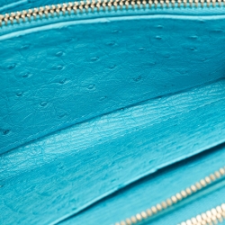 Pre Owned Loro Piana Light Blue Ostrich Leather Double Zip Clutch