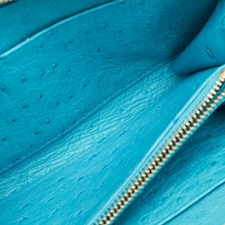 Pre Owned Loro Piana Light Blue Ostrich Leather Double Zip Clutch