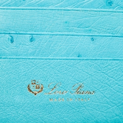 Pre Owned Loro Piana Light Blue Ostrich Leather Double Zip Clutch