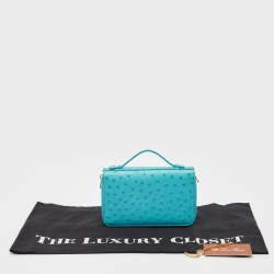 Pre Owned Loro Piana Light Blue Ostrich Leather Double Zip Clutch