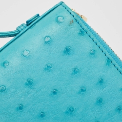 Pre Owned Loro Piana Light Blue Ostrich Leather Double Zip Clutch