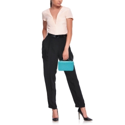 Pre Owned Loro Piana Light Blue Ostrich Leather Double Zip Clutch