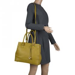 Pre Owned Loro Piana Yellow Green Pebbled Leather Tote