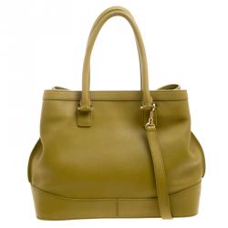 Pre Owned Loro Piana Yellow Green Pebbled Leather Tote