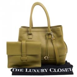 Pre Owned Loro Piana Yellow Green Pebbled Leather Tote