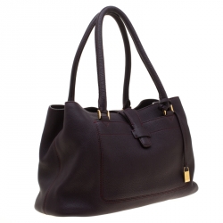 Pre Owned Loro Piana Dark Purple Leather Tote