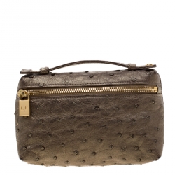 Pre Owned Loro Piana Olive Green Ostrich Leather Mini Pouch L19
