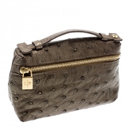 Pre Owned Loro Piana Olive Green Ostrich Leather Mini Pouch L19