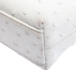 Pre Owned Loro Piana White Ostrich Medium Zip Pouch