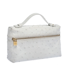 Pre Owned Loro Piana White Ostrich Medium Zip Pouch