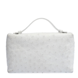 Pre Owned Loro Piana White Ostrich Medium Zip Pouch
