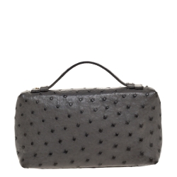 Pre Owned Loro Piana Grey Ostrich Zip Pouch