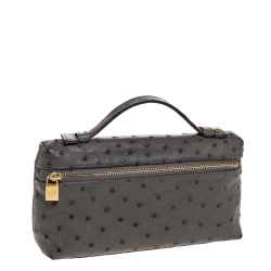 Pre Owned Loro Piana Grey Ostrich Zip Pouch