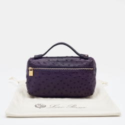 Pre Owned Loro Piana Purple Ostrich Zip L19 Pouch