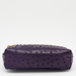 Pre Owned Loro Piana Purple Ostrich Zip L19 Pouch