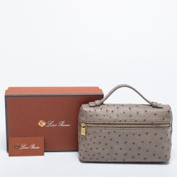 Pre Owned Loro Piana Grey Ostrich Zip L19 Pouch