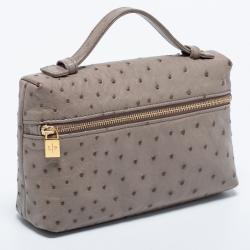 Pre Owned Loro Piana Grey Ostrich Zip L19 Pouch