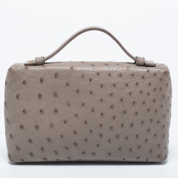 Pre Owned Loro Piana Grey Ostrich Zip L19 Pouch