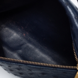Pre Owned Loro Piana Navy Blue Ostrich Zip L19 Pouch