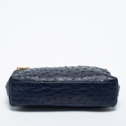 Pre Owned Loro Piana Navy Blue Ostrich Zip L19 Pouch