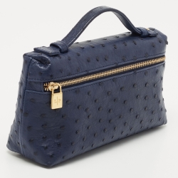 Pre Owned Loro Piana Blue Ostrich L19 Pouch