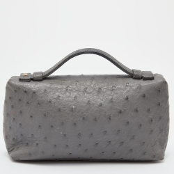 Pre Owned Loro Piana Grey Ostrich Leather Zip L19 Pouch