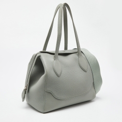 Pre Owned Loro Piana Pale Green Grained Leather Sesia Tote