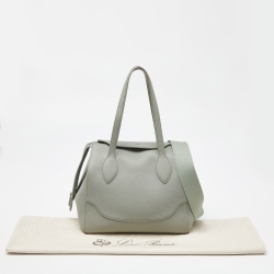 Pre Owned Loro Piana Pale Green Grained Leather Sesia Tote