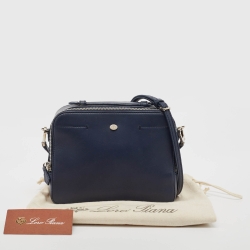 Pre Owned Loro Piana Navy Blue Leather Mini Clui Crossbody Bag