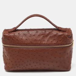 Loro Piana Brown Ostrich Leather Extra Pocket L27 Pouch