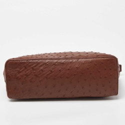 Loro Piana Brown Ostrich Leather Extra Pocket L27 Pouch