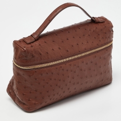 Loro Piana Brown Ostrich Leather Extra Pocket L27 Pouch