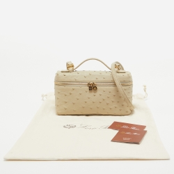 Pre Owned Loro Piana Light Beige Leather Extra Pocket L19 Pouch