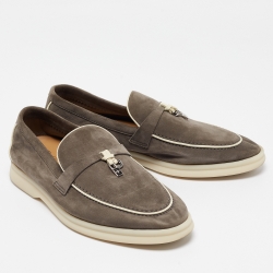 Pre Owned Loro Piana Grey Suede Summer Charms Walk  Loafers Size 38