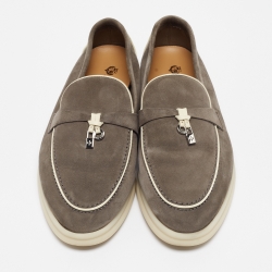Pre Owned Loro Piana Grey Suede Summer Charms Walk  Loafers Size 38