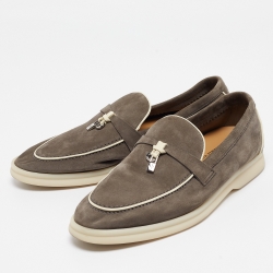 Pre Owned Loro Piana Grey Suede Summer Charms Walk  Loafers Size 38