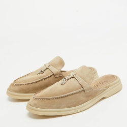 Pre Owned Loro Piana Beige Suede Babouche Charms Walk Flat Mules Size 38