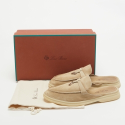 Pre Owned Loro Piana Beige Suede Babouche Charms Walk Flat Mules Size 38