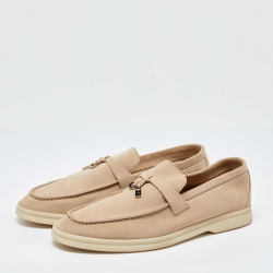 Pre Owned Loro Piana Beige Suede Summer Charms Walk Loafers Size 39