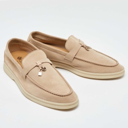 Pre Owned Loro Piana Beige Suede Summer Charms Walk Loafers Size 39