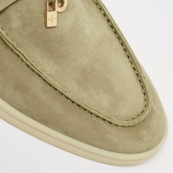 Pre Owned Loro Piana Olive Green Suede Summer Charms Walk Slip On Loafers Size 39