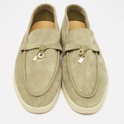 Pre Owned Loro Piana Olive Green Suede Summer Charms Walk Slip On Loafers Size 39