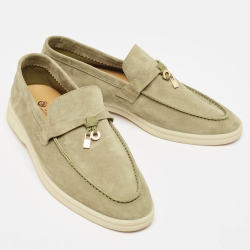 Pre Owned Loro Piana Olive Green Suede Summer Charms Walk Slip On Loafers Size 39