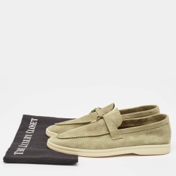 Pre Owned Loro Piana Olive Green Suede Summer Charms Walk Slip On Loafers Size 39