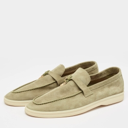 Pre Owned Loro Piana Olive Green Suede Summer Charms Walk Slip On Loafers Size 39