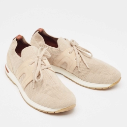 Loro Piana Beige Fabric and Leather 360 Flexy Walker Sneakers Size 37.5