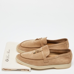 Pre Owned Loro Piana Beige Suede Summer Charms Walk Slip On Loafers Size 36.5